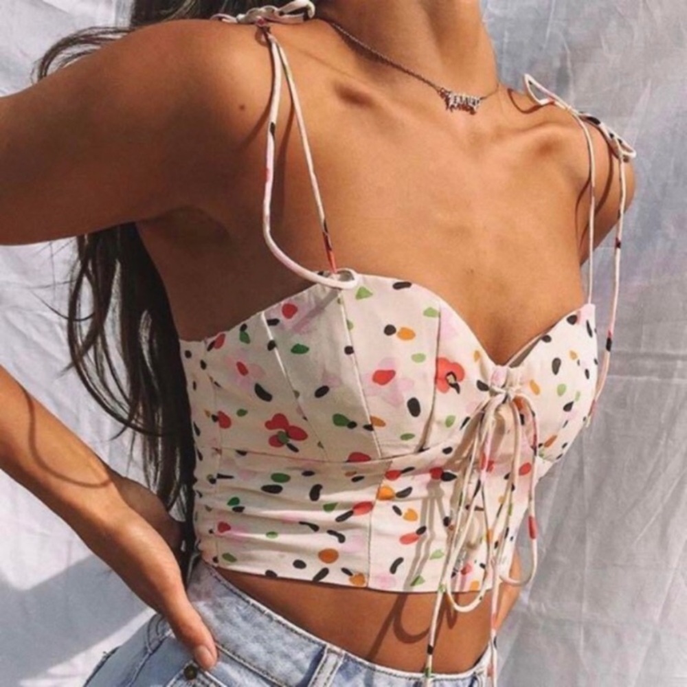 PRINCESS POLLY MY BELOVED RAINBOW BUSTIER TIE UP CROP TOP